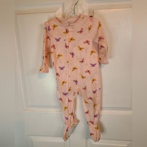 (1634) Carters Footies Onesie, Size: 12 Months, Pink with Butterfly graphics